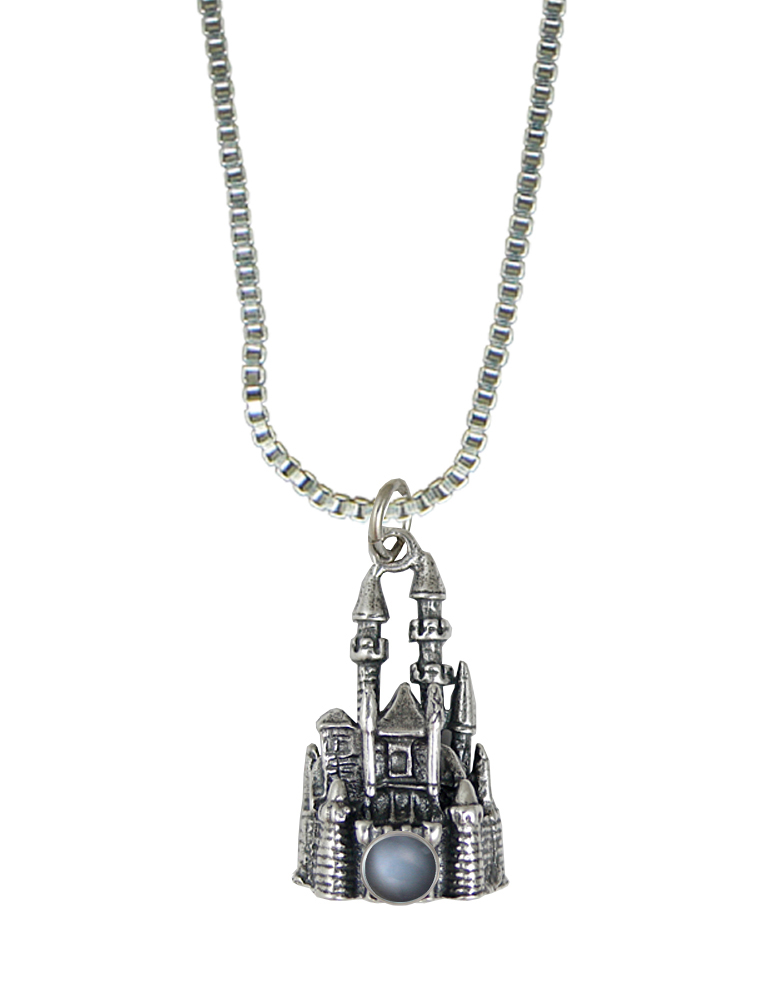 Sterling Silver 3D Queen's Castle Charm With Grey Moonstone